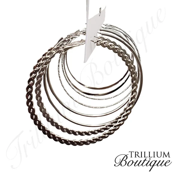 BP 3-Pack Hoop Earrings Silver Jewelry 2" Drop High Shine Finish - Picture 2 of 3